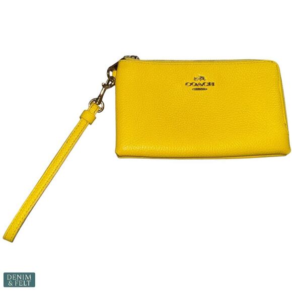 Coach Yellow Leather Double-Zip Wristlet Wallet Purse Bag Gold Hardware - Picture 2 of 8
